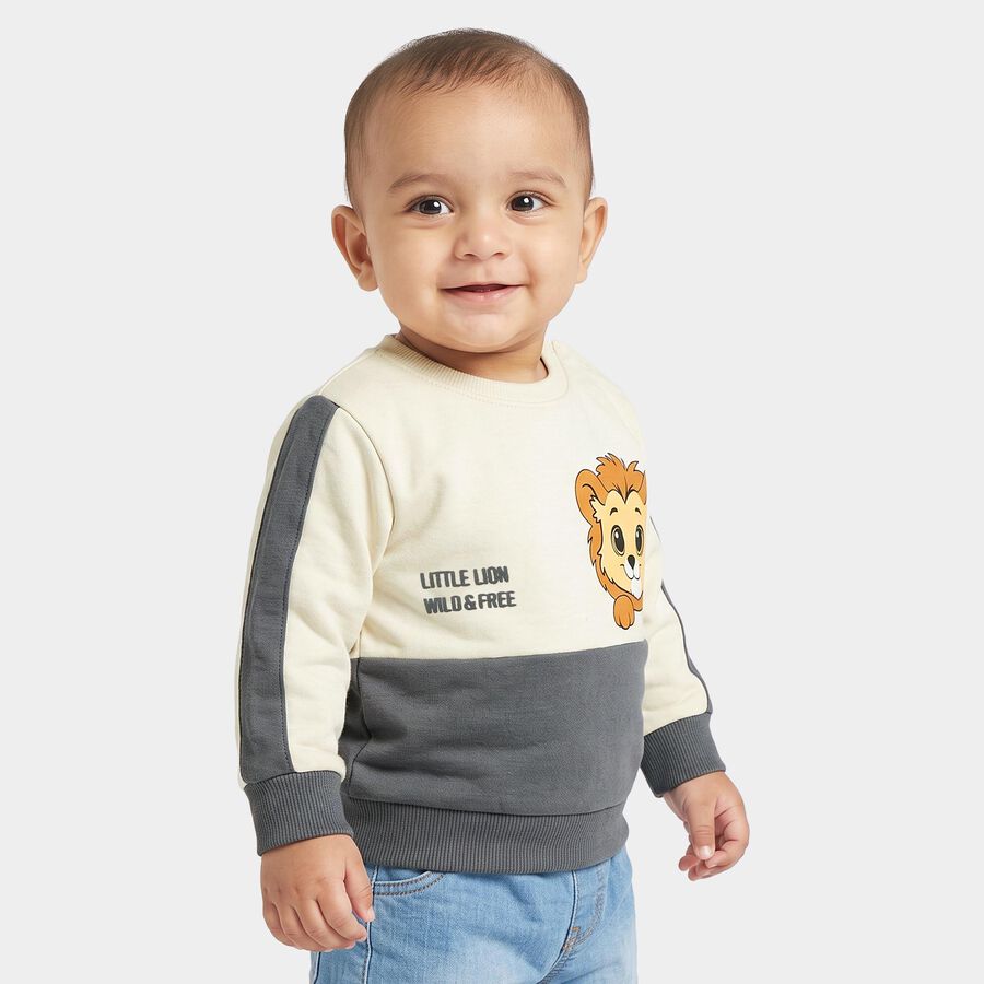 Infants' Dark Grey Cotton Round Neck Pullover Sweatshirt, गहरा ग्रे, large
