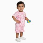 Infant Bright Pink Cotton Round Neck Casual Shorts Set, गुलाबी, small