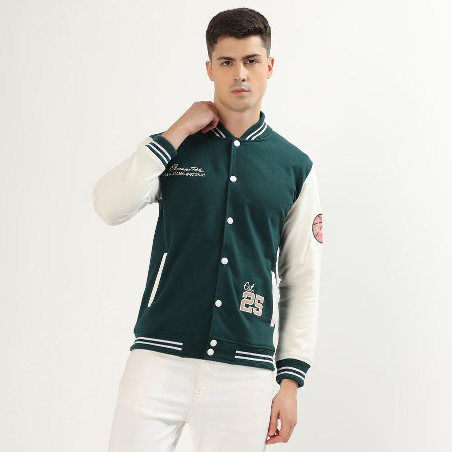 Men's Dark Green Crew Neck Casual Sweatshirt, गहरा हरा, large image number null