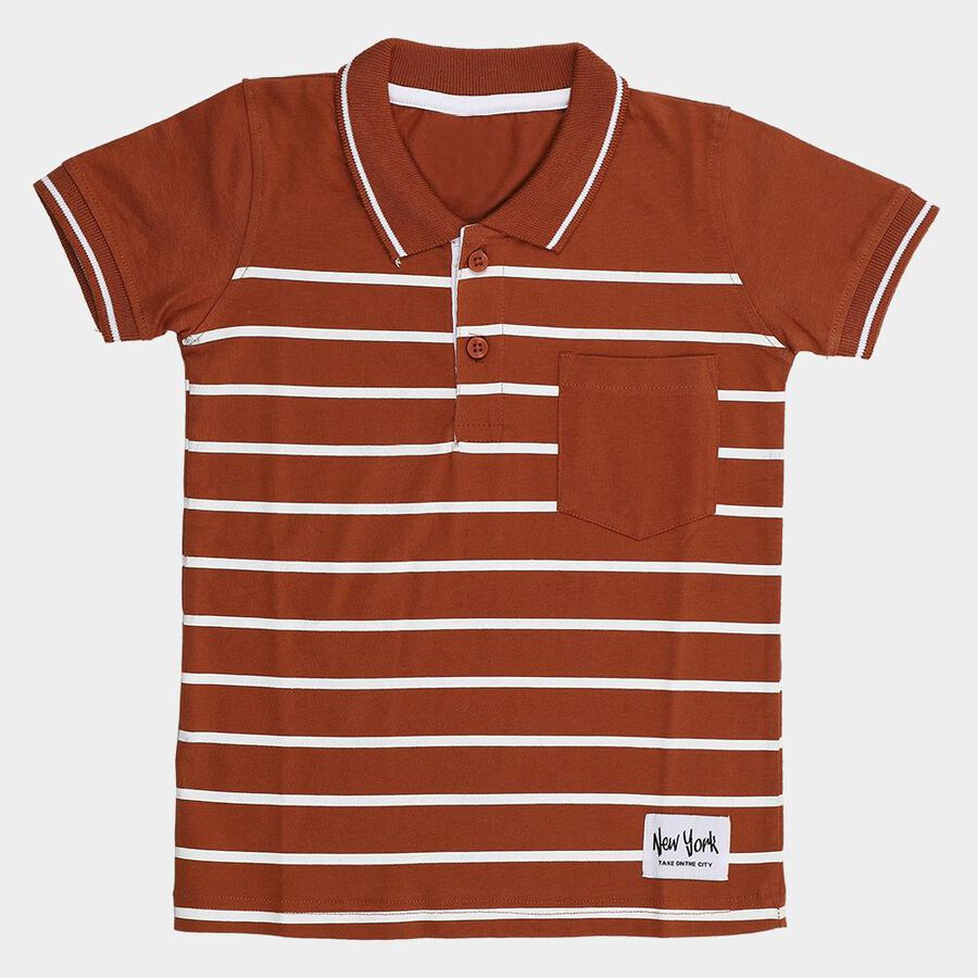 Boys Rich Burnt Brown Polo Neck Casual T-Shirt, भूरा, large image number null