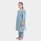 Girls Light Blue V-Neck Kurta and Pant Fusion Set, हल्का नीला, small