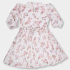 Girls' Soft White Puff Sleeve Floral Dress, White, small image number null