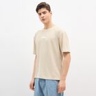 Men's Light Beige Round Neck Casual T-Shirt, Beige, small