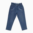 Girls Muted Denim Blue Regular Fit Embroidered Jeans, मध्यम नीला, small