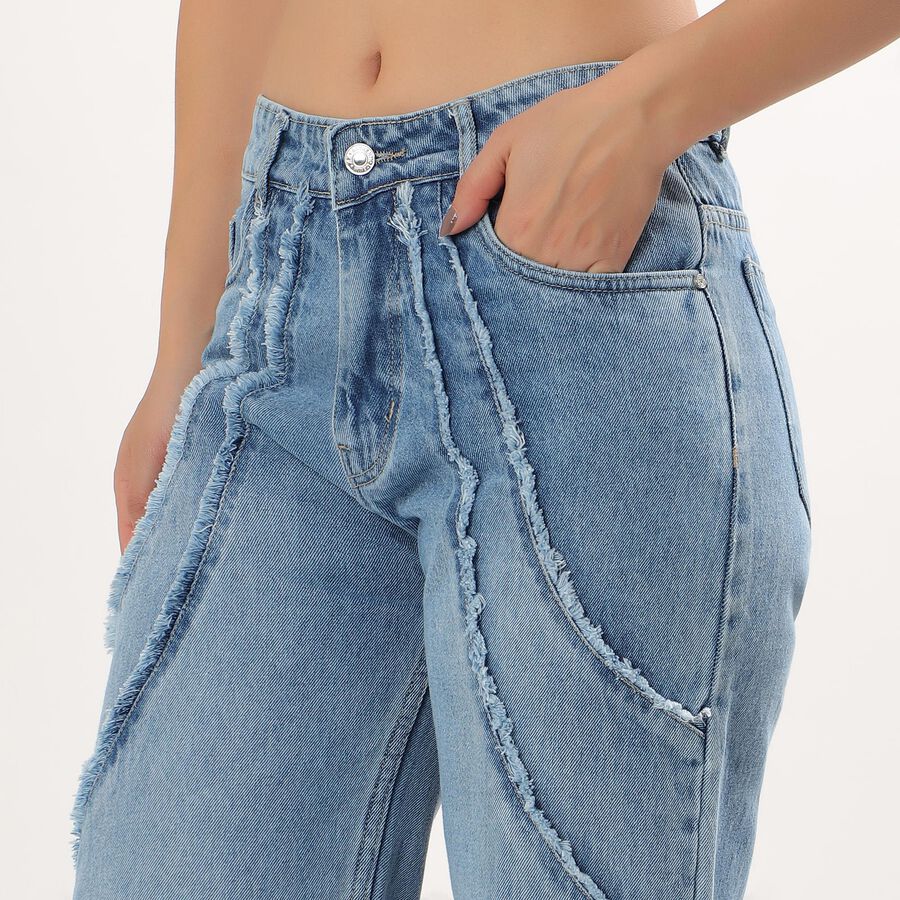 Ladies' 100% Cotton High Rise Jeans , Mid Blue, large image number null