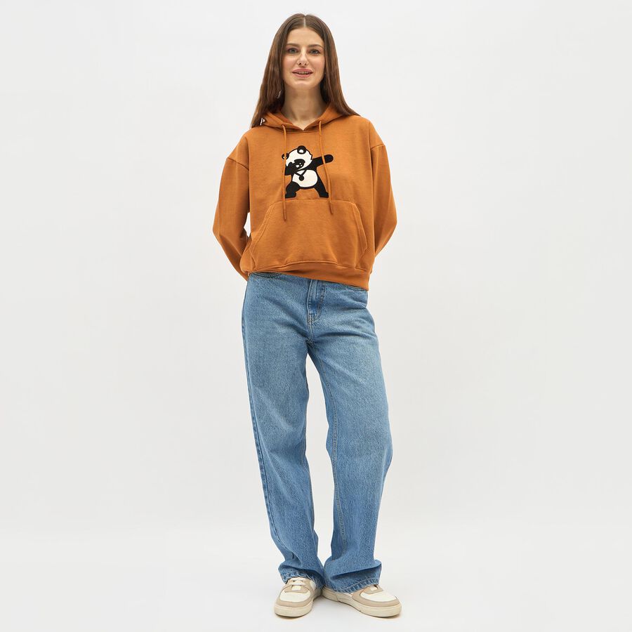 Women's Rust Brown Hooded Casual Sweatshirt, Mustard, large image number null