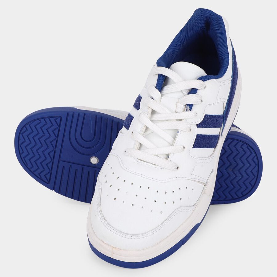Men's Bright White and Deep Royal Blue Lace-Up Casual Sneakers, Blue, large