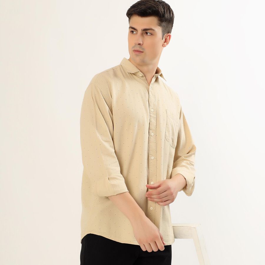 Men's Muted Beige Cotton Spread Collar Casual Shirt, Beige, large image number null