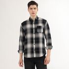 Men's Black and White Cotton Spread Collar Casual Shirt, Black, small