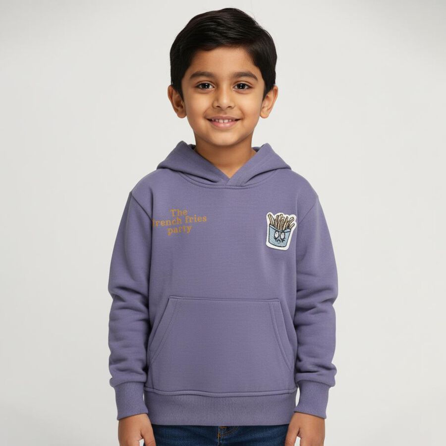 Boys Muted Lavender Purple Hooded Casual Sweatshirt, Mid Blue, large image number null