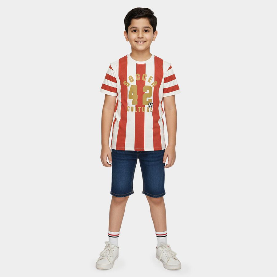Boys Orange Cotton Round Neck Casual T-Shirt, Orange, large