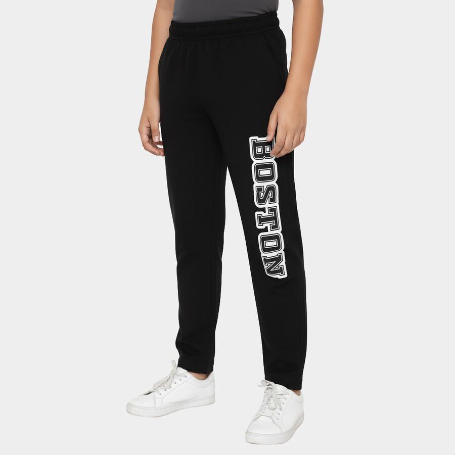 Boys' Jet Black Cotton Blend Boston Printed Pyjama, Black, large image number null