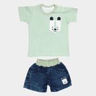 Infants' Mint Green 100% Cotton Round Neck Striped Baba Suit, Light Green, small