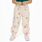 Girls Beige Floral Printed Relaxed Fit Cargo Trousers, गहरा पीला, small image number null