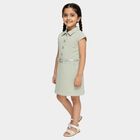 Girls' Light Sage Green Button-Down Collared Frock with Belt, Light Green, small image number null