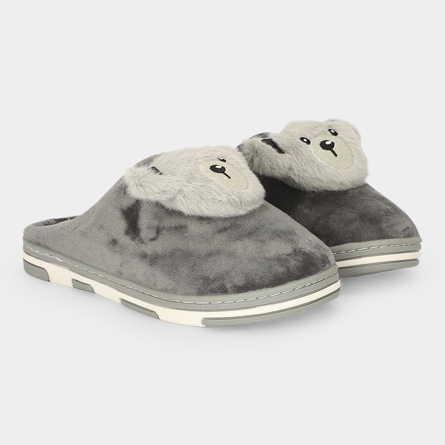 Women's Grey Slip-On House Slippers, ग्रे, large