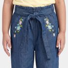 Girls Blue Wide Leg Embroidered Jeans, गहरा नीला, small