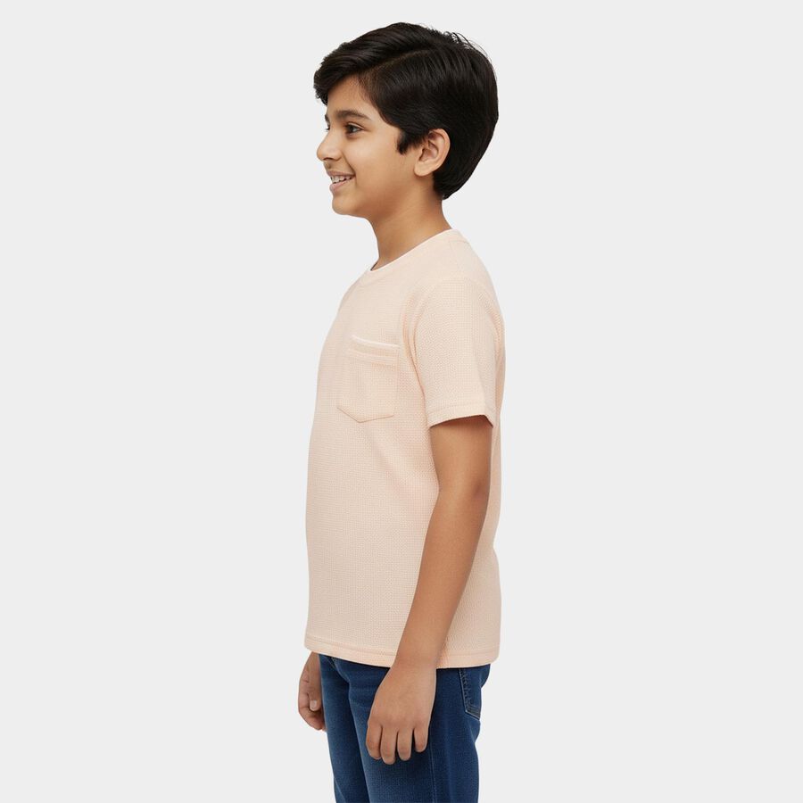 Boys' Off-White Cotton Round Neck Casual T-Shirt, ऑफ व्हाइट, large
