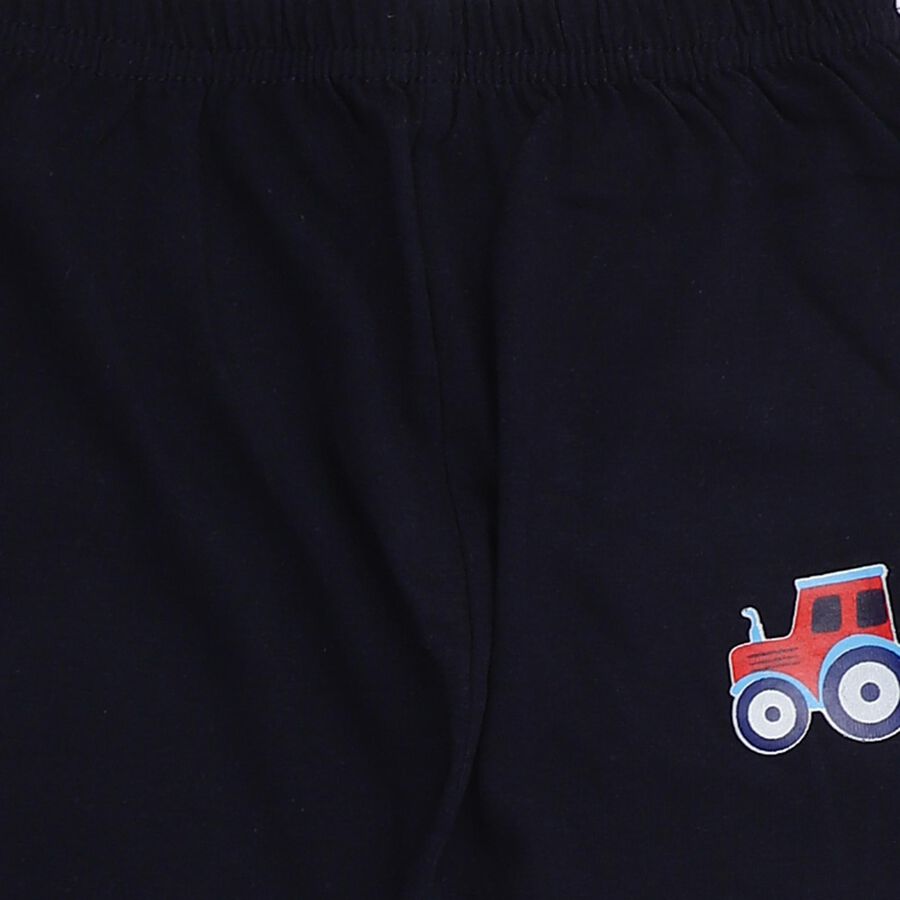 Infants' Midnight Navy Blue Regular Fit Tractor Graphic Cotton Pyjama, नेवी ब्लू, large