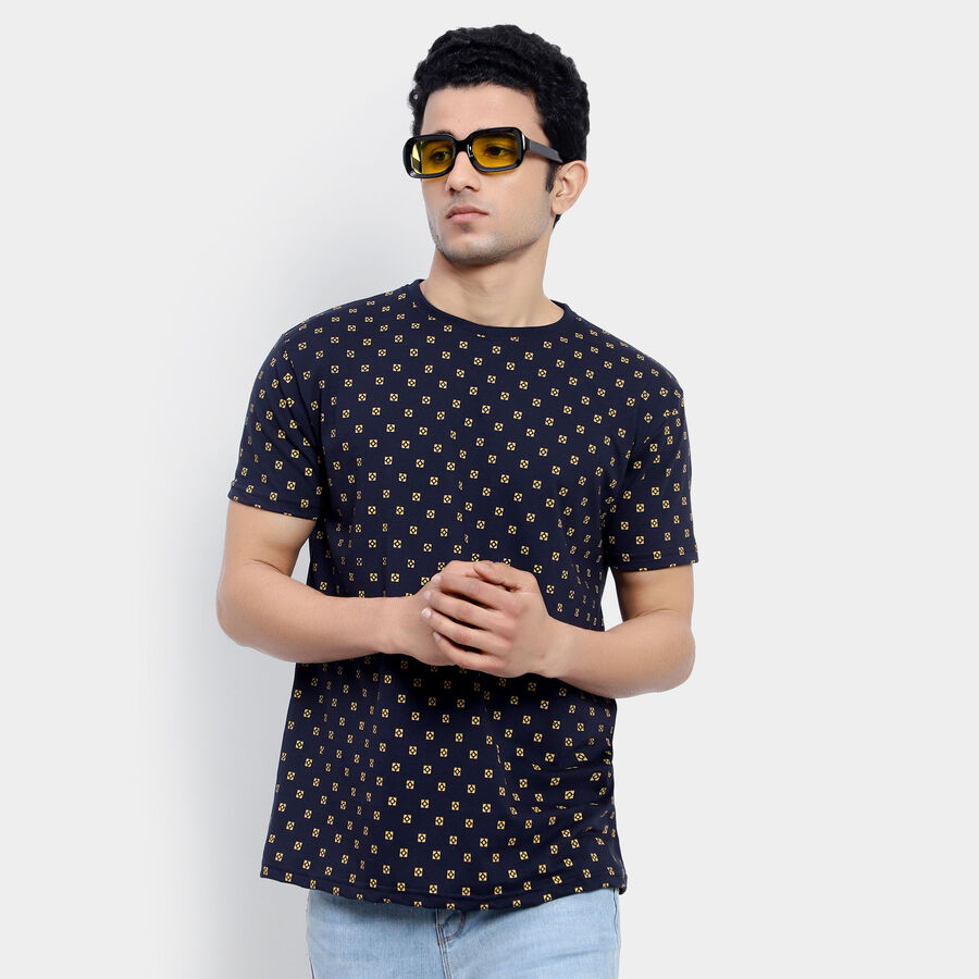 All Over Print Round Neck T-Shirt, Navy Blue, large image number null