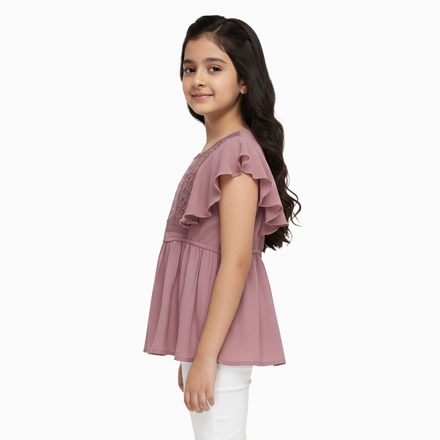 Girls Dusty Pink Round Neck Romantic T-Shirt, Pink, large image number null