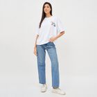 Women's Bright White Cotton Round Neck Oversized T-Shirt, ऑफ व्हाइट, small image number null
