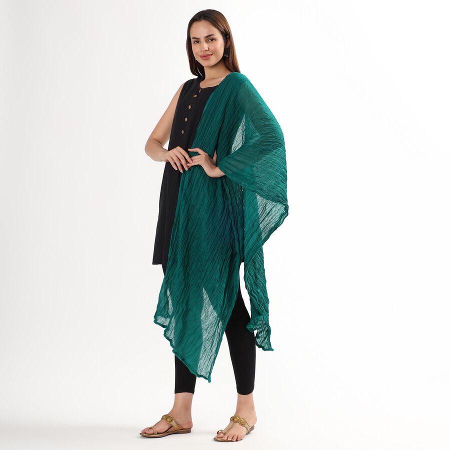 Women's Deep Emerald Green Cotton Crinkled Dupatta, Dark Green, large image number null