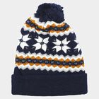 Boys Junior Navy Blue Snowflake Knit Beanie Cap, Navy Blue, small