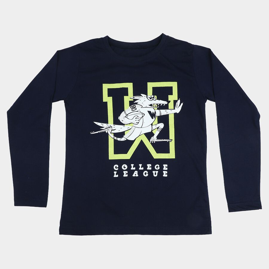 Boys Navy Blue Round Neck Regular Boys T-Shirt, Navy Blue, large