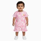 Infant Bright Pink Cotton Round Neck Casual Shorts Set, गुलाबी, small