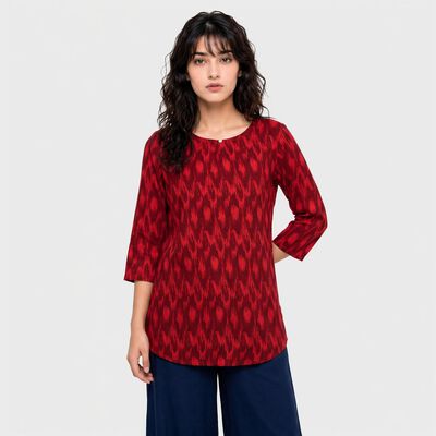 Women's Fuchsia Round Neck Printed Kurti