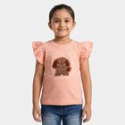 Girls Light Pink Cotton Round Neck Regular T-Shirt, Light Pink, small