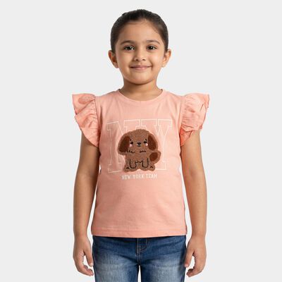 Girls Light Pink Cotton Round Neck Regular T-Shirt