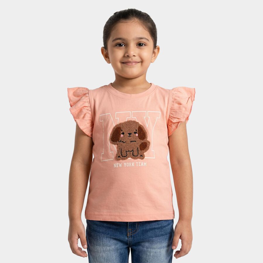 Girls Light Pink Cotton Round Neck Regular T-Shirt, Light Pink, large