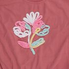 Girls' Dusty Rose Pink Round Neck Ruffle Sleeve Embroidered T-Shirt, गुलाबी, small