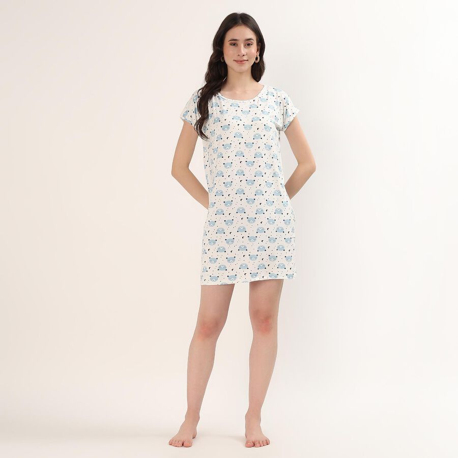 Women's White Scoop Neck Lace Detail Nighty, White, large