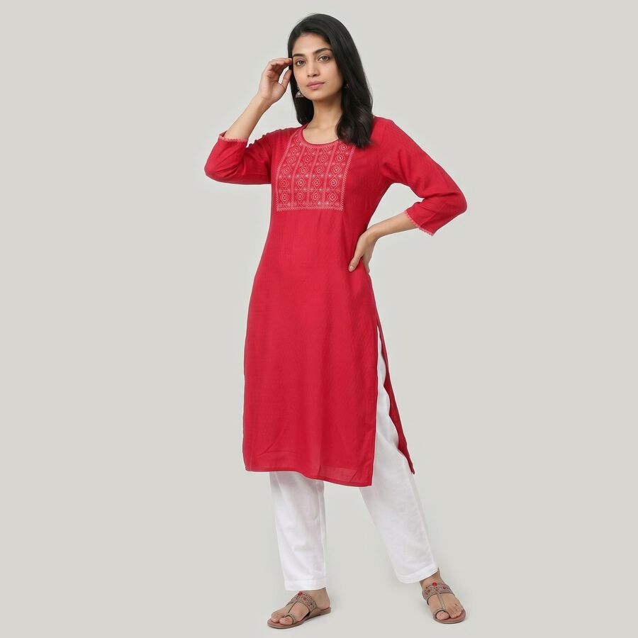 Women's Fuchsia Round Neck EmbroideFuchsia Kurta, Fuchsia, large