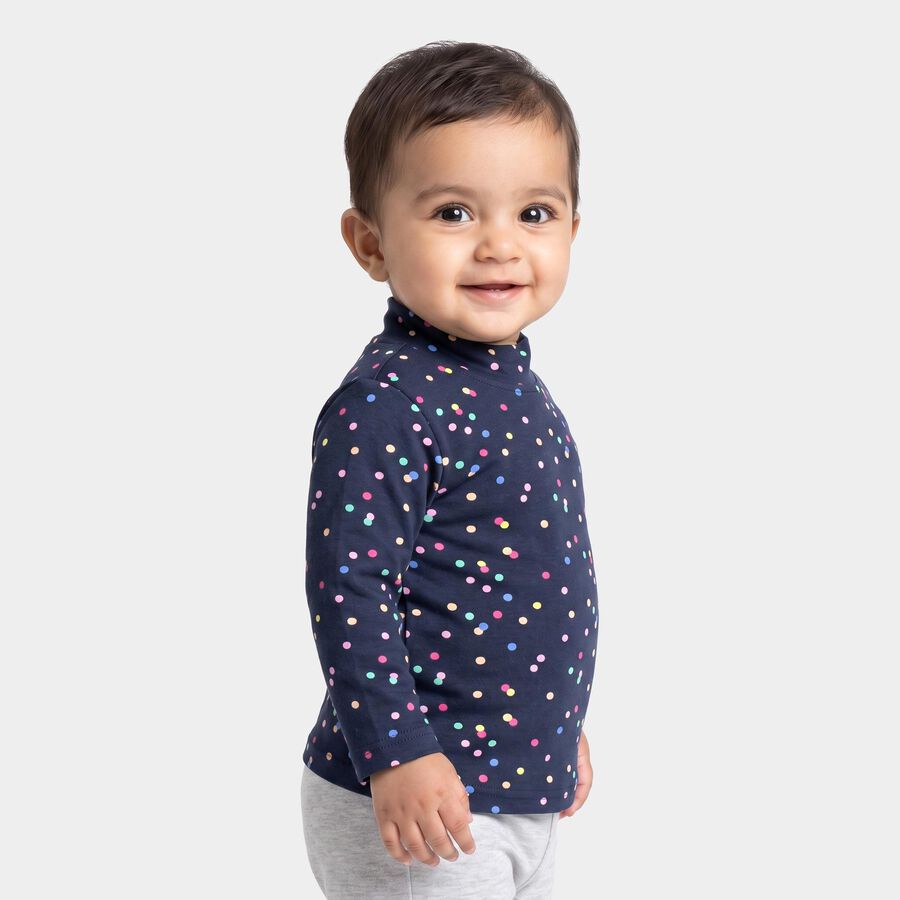 Infants Navy Blue Cotton High Neck Regular T-Shirt, Navy Blue, large