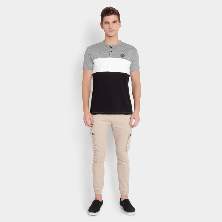 Cut & Sew Henley T-Shirt, Melange Mid Grey, large image number null