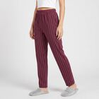 Women's Wine Straight Fit Striped Lounge Pyjama, Wine, small