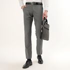 Men's Muted Charcoal Grey Slim Fit Flat-Front Formal Trousers, हल्का ग्रे, small