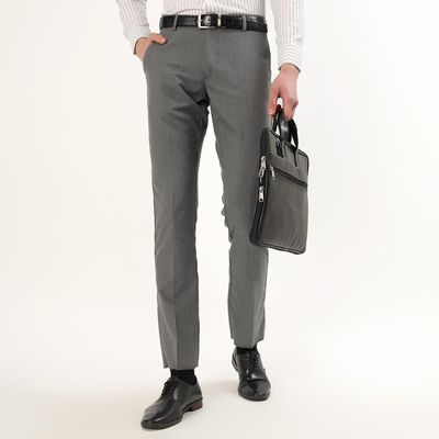 Men's Muted Charcoal Grey Slim Fit Flat-Front Formal Trousers