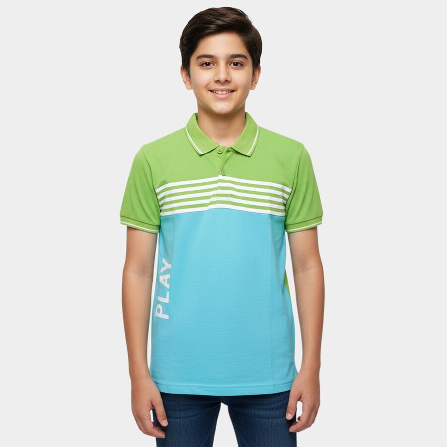 Boys' Light Green Cotton Round Neck Casual Half Sleeves T-Shirt, Light Green, large