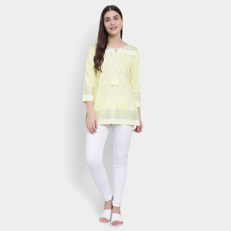 3/4th Sleeves Straight Kurti, Yellow, large image number null