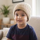 Boys' Beige Textured Knit Beanie Cap, Beige, small