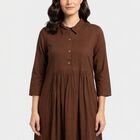 Women's Brown Shirt Collar Kurta, भूरा, small