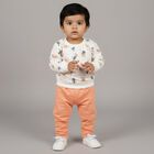Infants White and Peach Printed Baba Suit, Off White, small image number null