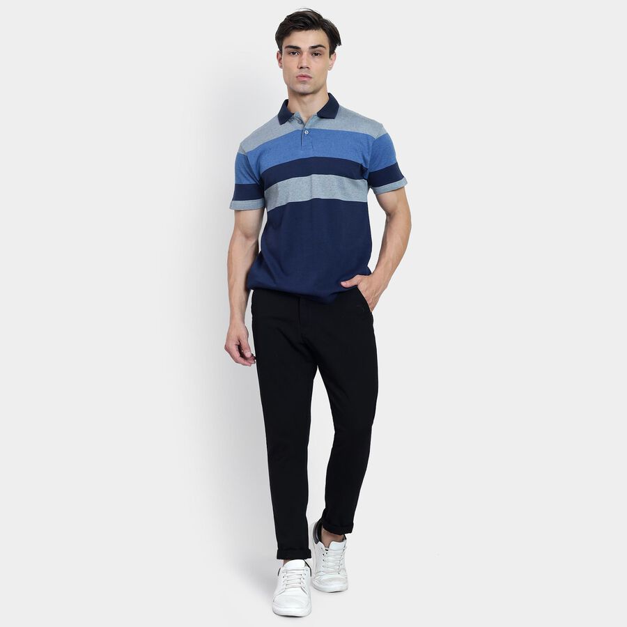 Men's 100% Cotton Collared Half Sleeves T-Shirt , Navy Blue, large image number null