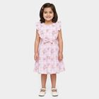 Girls' Pink Floral Printed Ruffled Sleeveless Frock, Light Pink, small