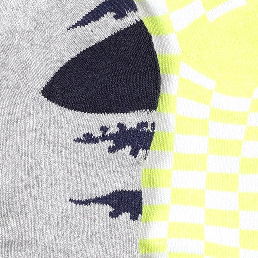 Boys' Light Grey and Neon Yellow Ankle-Length Patterned Socks Pack of 2, हल्का हरा, large